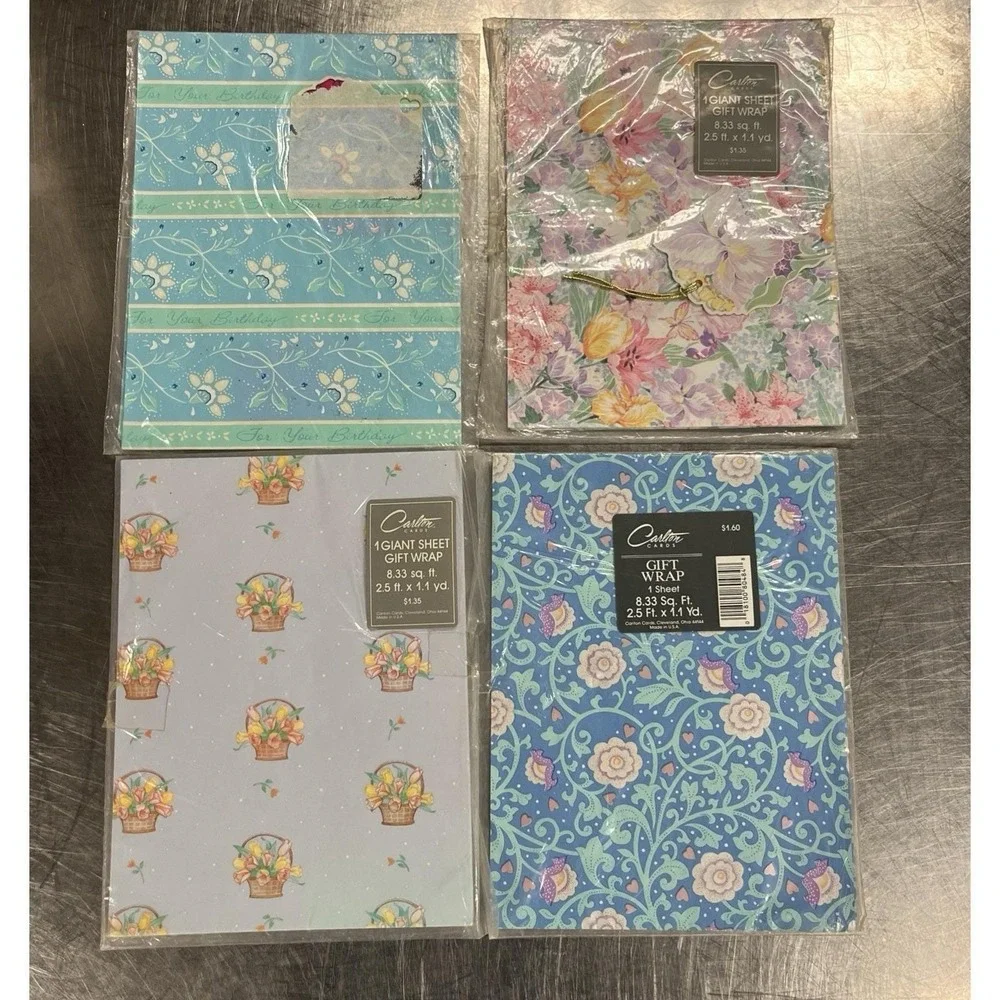 Vintage Carlton All Occasion Floral Flat Gift Wrap 4 Sheets